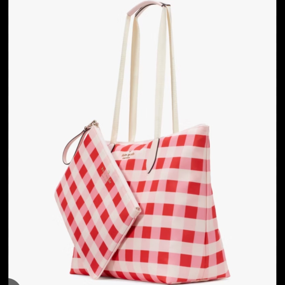 NWOT Kate spade gingham Mel packable tote with pouch